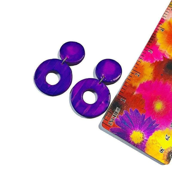 Dark Purple Earrings, Big Statement Earrings Handmade from Polymer Clay Painted, Retro 70s 80s Jewelry, Unique Handmade Gift Ideas for Women - Sassy Sacha Jewelry