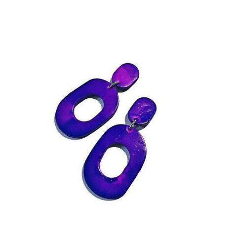 Large Purple Hand Painted Earrings Handmade from Clay - Sassy Sacha Jewelry