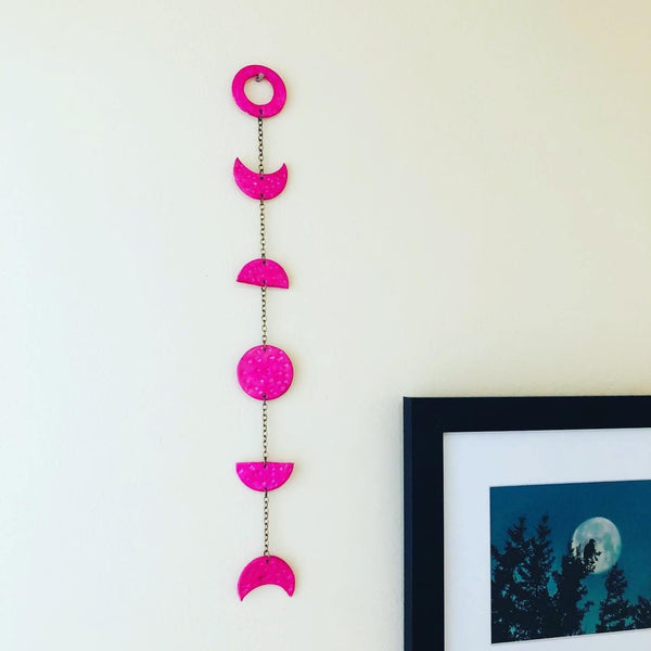Pink Moon Phase Wall Hanging, Little Girl Room Décor - Sassy Sacha Jewelry