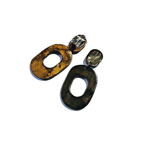 Burnt Orange Hoop Dangle Earrings Handmade from Clay & Painted, Large Lightweight - Sassy Sacha Jewelry