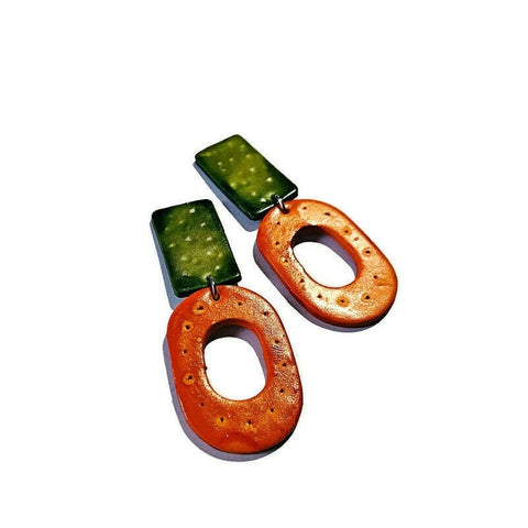 Large Handmade Statement Earrings Orange & Green