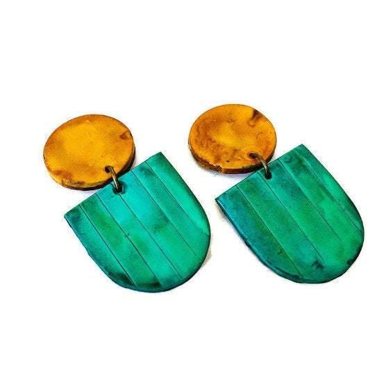 Bright Blue & Green Clay Statement Earrings - Sassy Sacha Jewelry