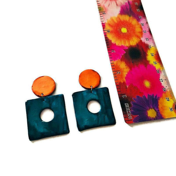 Retro 70s Statement Earrings Painted Orange & Pink - Sassy Sacha Jewelry