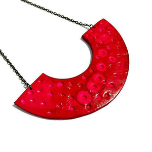 Big Chunky Red Necklace Handmade from Clay - Sassy Sacha Jewelry