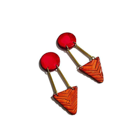 Pink & Orange Statement Earrings with Brass Bars - Sassy Sacha Jewelry