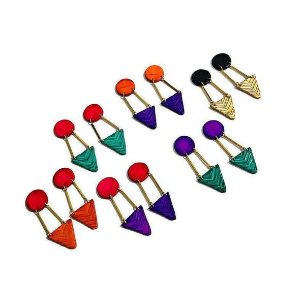 Pink & Purple Geometric Statement Clip On Earrings Handmade - Sassy Sacha Jewelry
