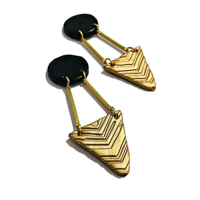 Black & Gold Art Deco Earrings Handmade - Sassy Sacha Jewelry