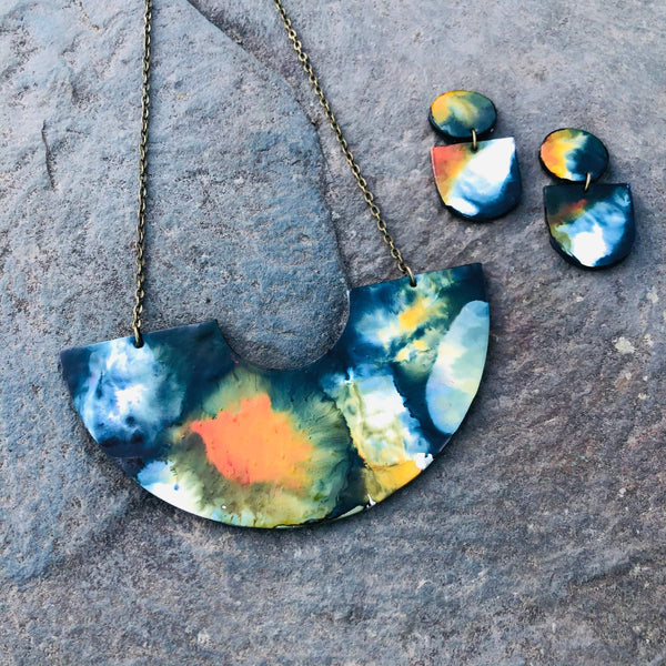 Abstract Statement Necklace with U Shaped Design. Handmade from Polymer Clay & Hand Painted - Sassy Sacha Jewelry