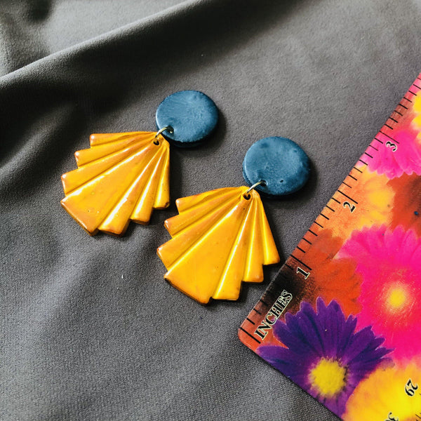 Colorful Unique Statement Earrings with Geometric Fan Style - Sassy Sacha Jewelry