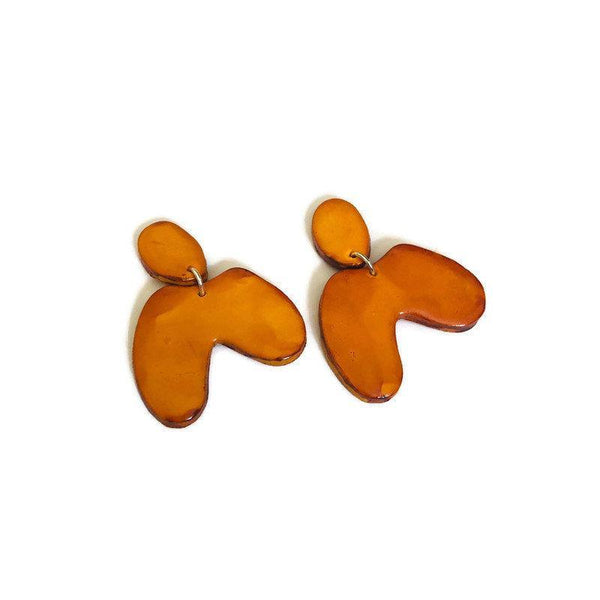 Funky Orange Arch Earrings Post or Clip Ons for Non Pierced Ears - Sassy Sacha Jewelry