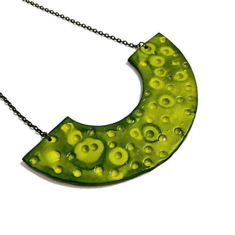 Chartreuse Green Statement Necklace Handmade from Clay - Sassy Sacha Jewelry