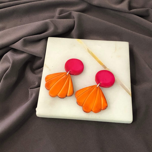 Cute Painted Neon Earrings for Summer, Seashell Drop Dangles Handmade from Clay - Sassy Sacha Jewelry
