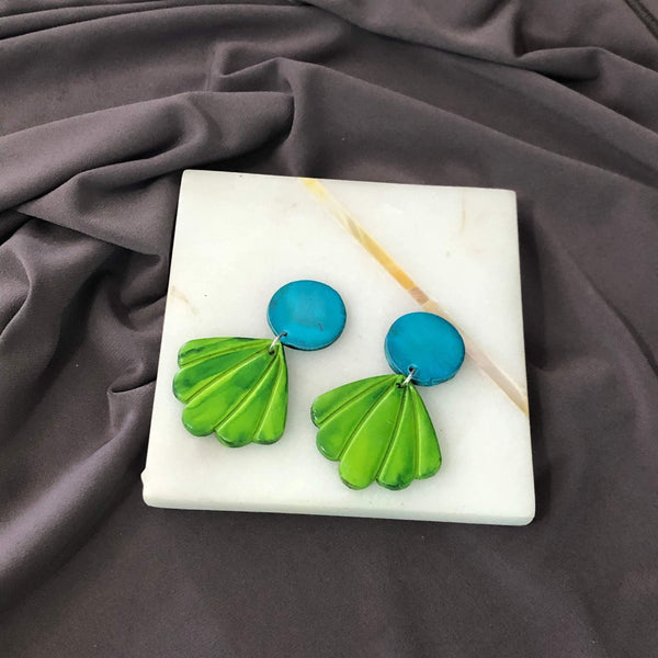 Yellow & Mint Statement Earrings in Summer Aesthetic Palette - Sassy Sacha Jewelry
