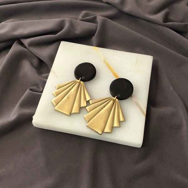 Large Clip On Earrings in Gold & Black