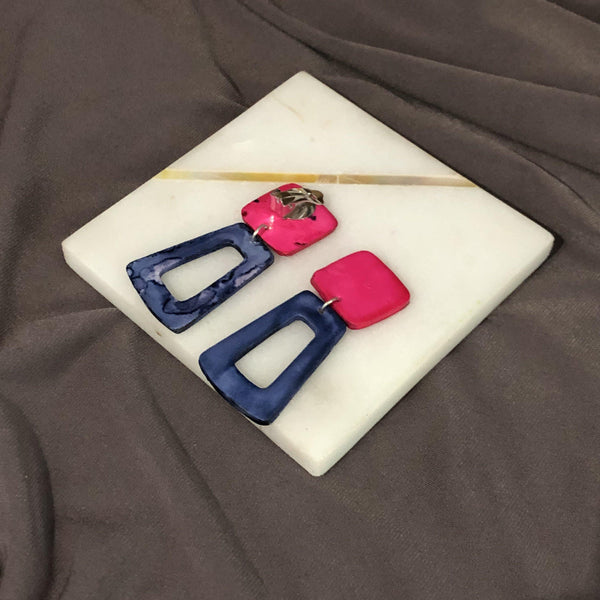 Casual Clay Drop Dangle Earrings in Pink & Blue - Sassy Sacha Jewelry