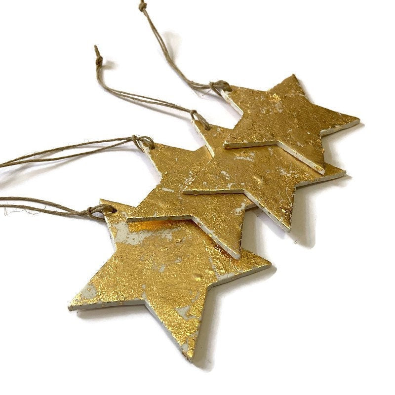 Large Gold Star Christmas Ornaments Handmade