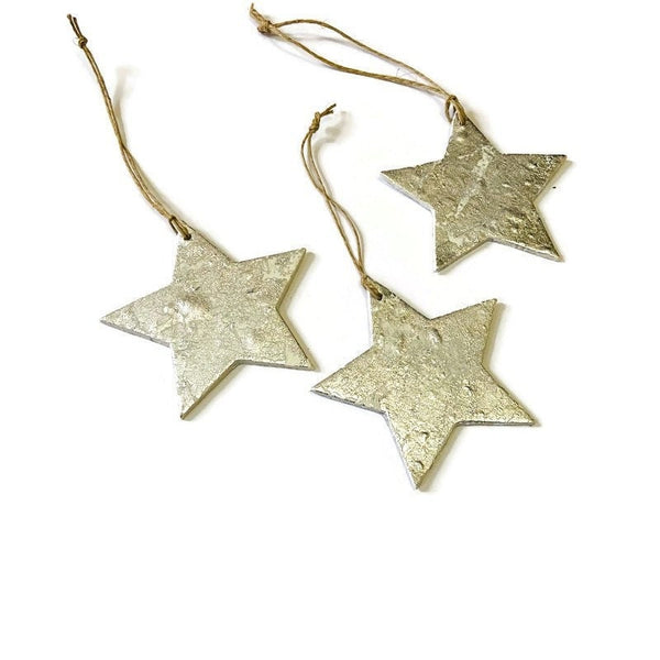 3" Silver Star Christmas Ornaments, Large Minimalist Tree Decorations Handmade