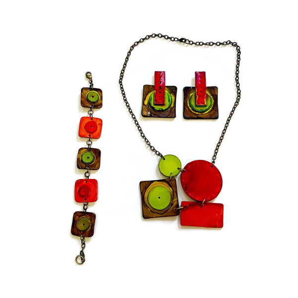 Fall Statement Jewelry Set- Matching Necklace, Earrings & Bracelet