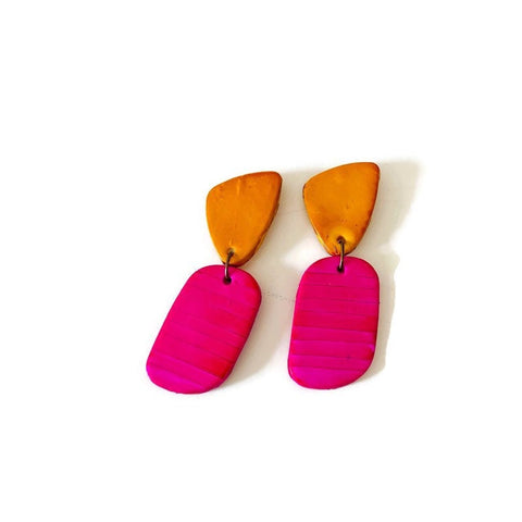 Yellow & Hot Pink Two Tone Earrings Handmade