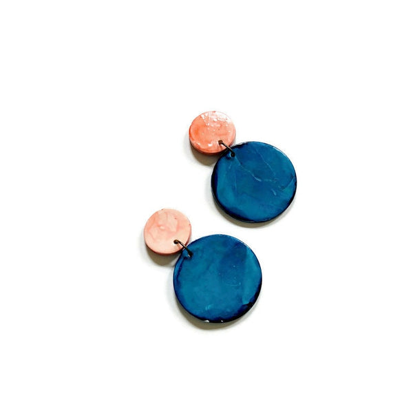 Three Circle Necklace in Denim Blue, Dusty Pink & Grey