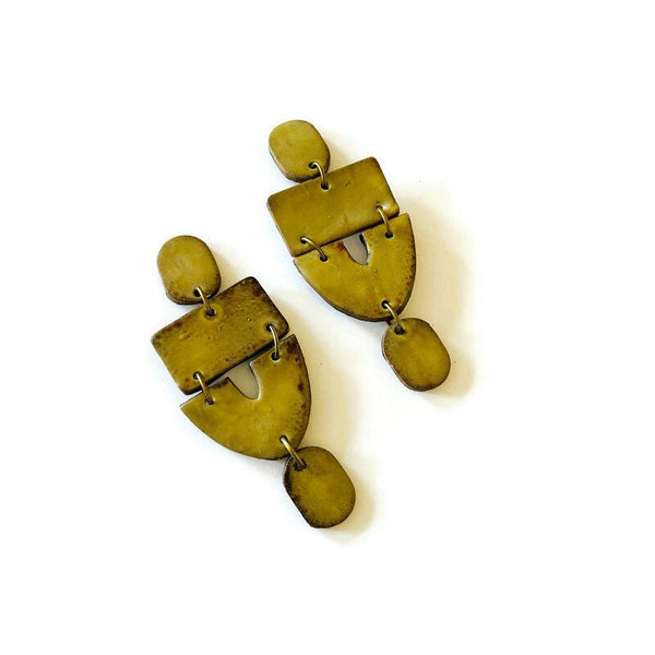Bright Yellow Statement Earrings Post or Clip Ons- "Lee"