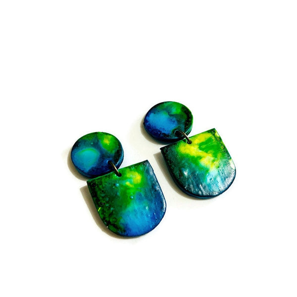 Blue Abstract Statement Earrings Handmade