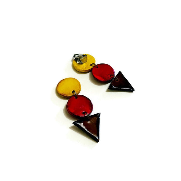 Long Statement Earrings in Earth Tone Colors of Yellow, Red & Brown