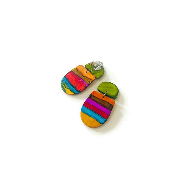 Multi Color Clay Earrings with Stripes