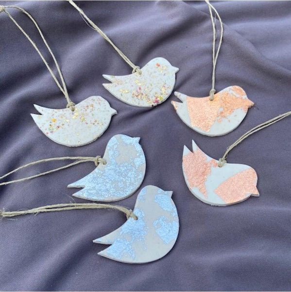 Clay Dove Christmas Ornaments with Mixed Metal Flakes - Sassy Sacha Jewelry