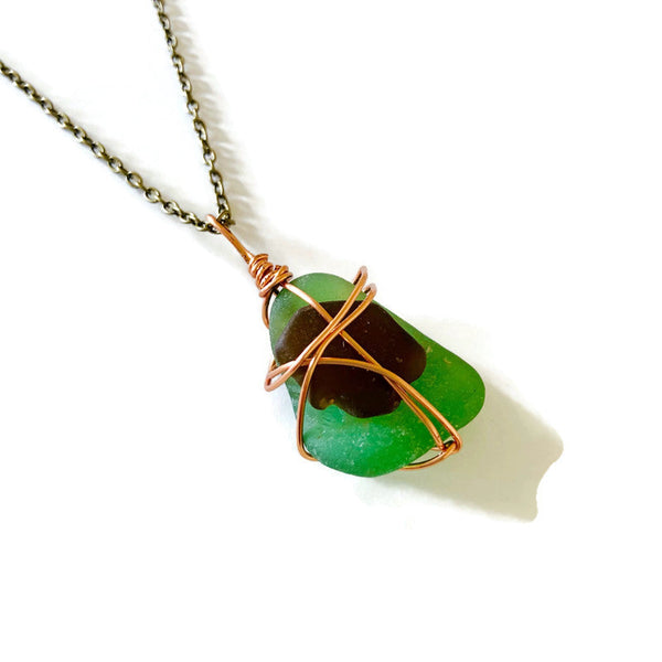 Stacked Sea Glass Pendant Green & White, Nova Scotia Gift