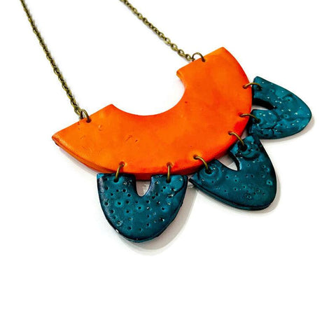 Unique Statement Necklace in Orange & Teal - Sassy Sacha Jewelry