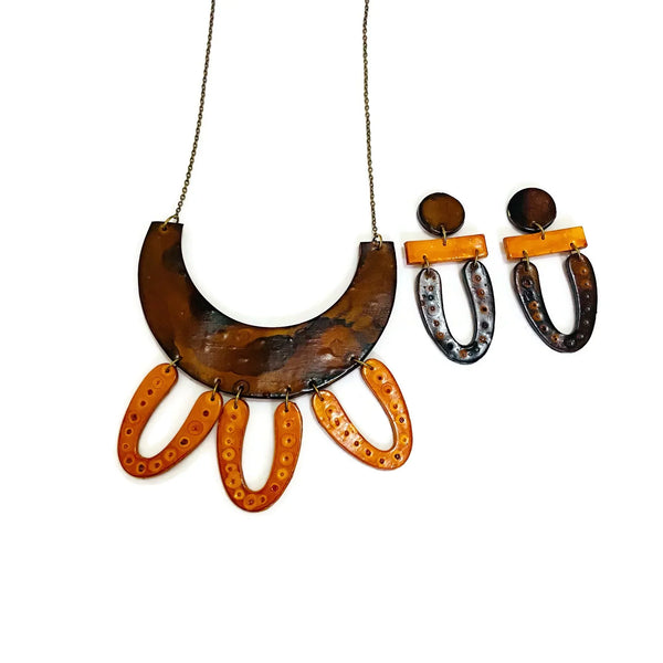 Extra Wide Statement Necklace in Brown & Yellow
