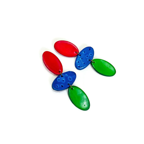 Bright Colorful Tri Color Clip On Earrings- "Abby"