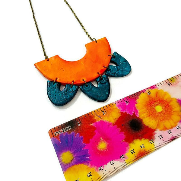 Big Statement Earring in Orange & Teal, Post or Clip On Earrings - Sassy Sacha Jewelry