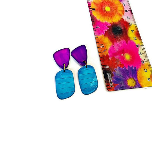 Purple & Turquoise Studs Post or Clip Ons- "Alex" - Sassy Sacha Jewelry