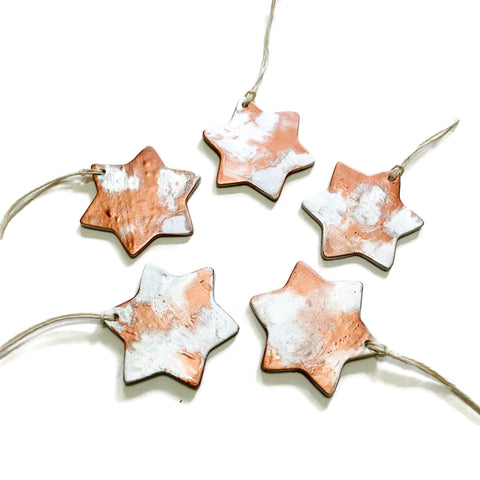 Abstract Clay Star Ornament White, Copper & Silver