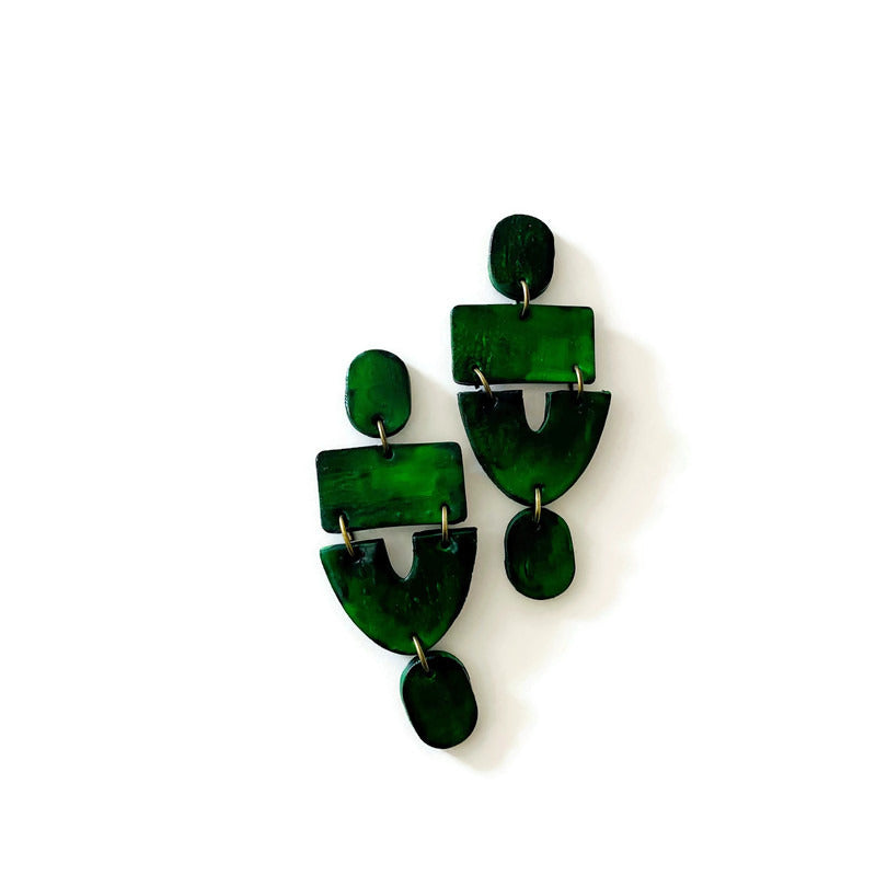 Large Forest Green Statement Earrings- "Lee"