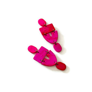 Long Hot Pink Statement Earrings- "Lee"