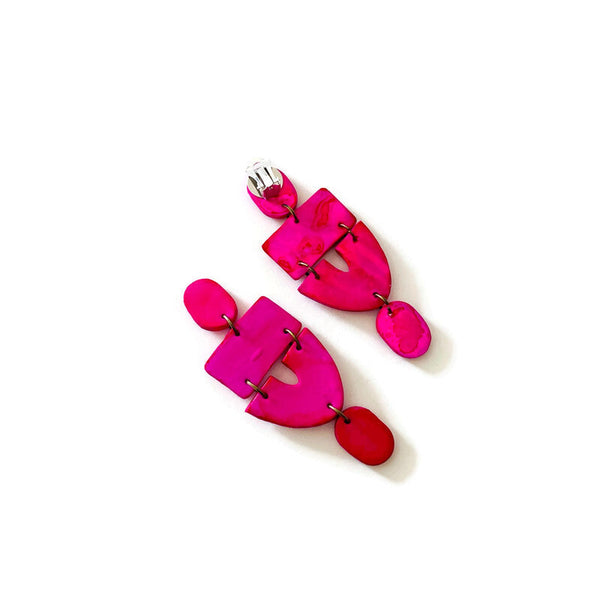 Long Hot Pink Statement Earrings- "Lee"