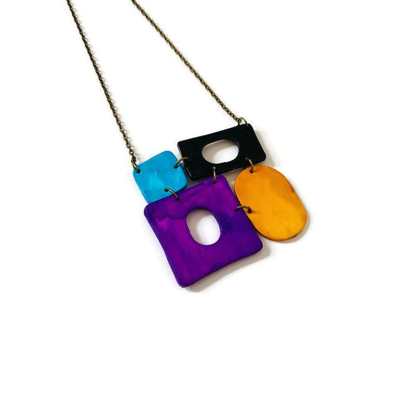 Geometric Pendant Necklace- Colorful Painted Jewelry - Sassy Sacha Jewelry