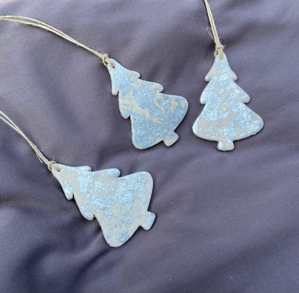 White Clay Christmas Tree Ornaments with Copper Flakes - Sassy Sacha Jewelry