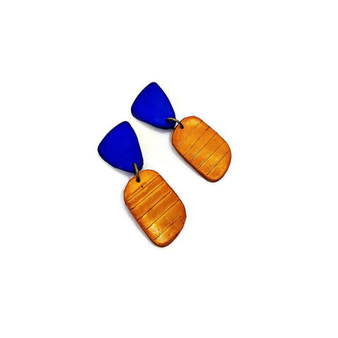 Blue & Yellow Dainty Dangles Post or Clip Ons- "Alex" - Sassy Sacha Jewelry