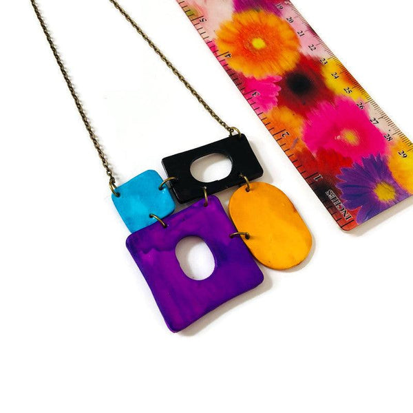 Geometric Pendant Necklace- Colorful Painted Jewelry - Sassy Sacha Jewelry