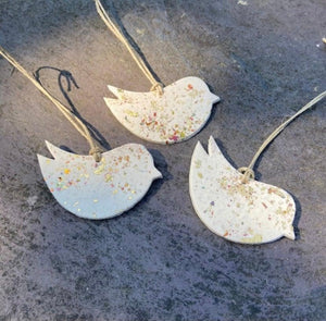 Clay Dove Christmas Ornaments with Mixed Metal Flakes - Sassy Sacha Jewelry