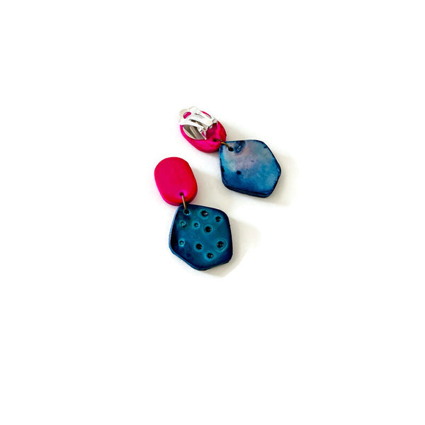 Cute Clay Stud Earrings Painted in Two Colors