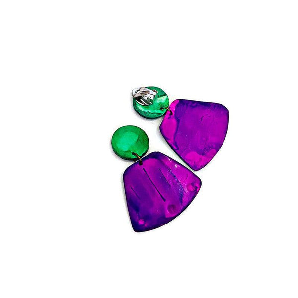 Wide Statement Earrings in Purple & Green- "Janet" - Sassy Sacha Jewelry