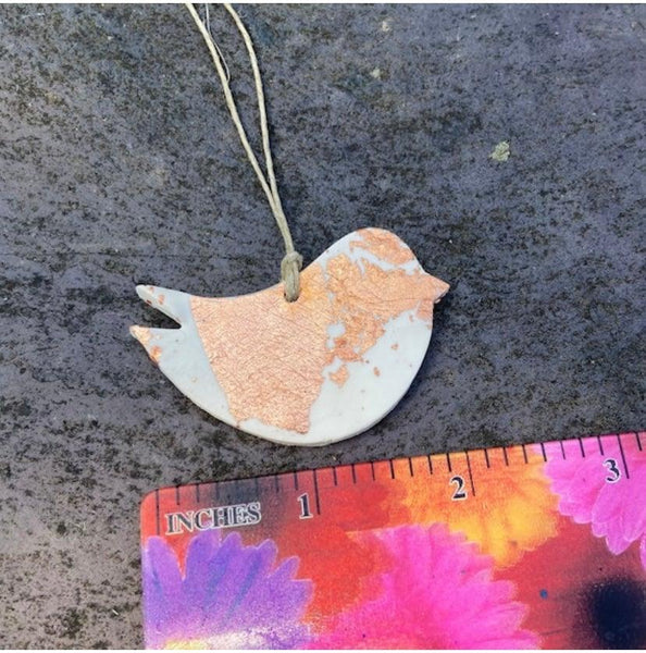 Dove Christmas Ornaments Handmade from White Clay & Copper Flakes - Sassy Sacha Jewelry