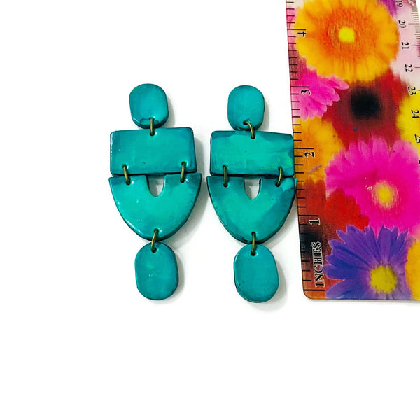 Long Turquoise Statement Clip On Earrings- "Lee"