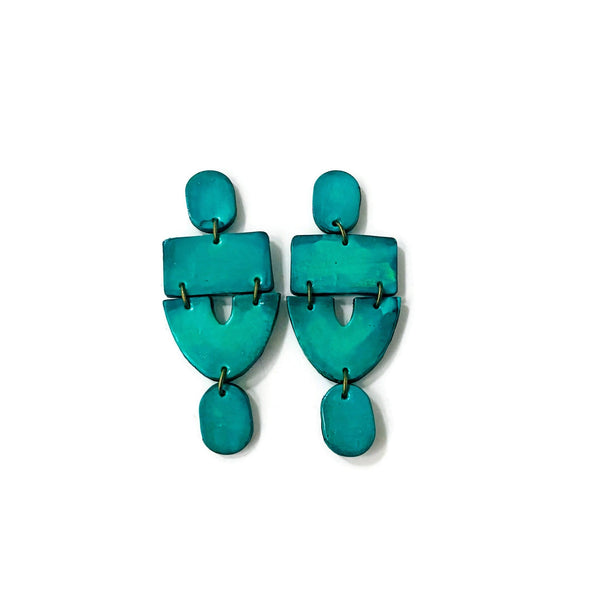 Long Turquoise Statement Clip On Earrings- "Lee"
