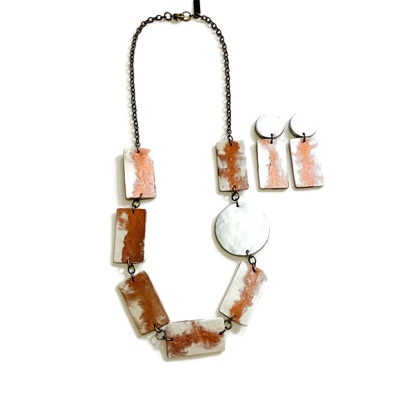 Long Beaded Necklace in White & Copper